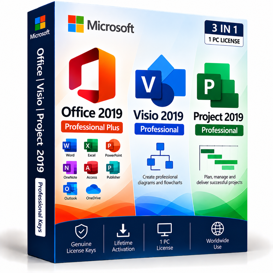 Office 2019 Professional Plus, Visio 2019 and Project 2019 Professional 3-in-1 bundle box
