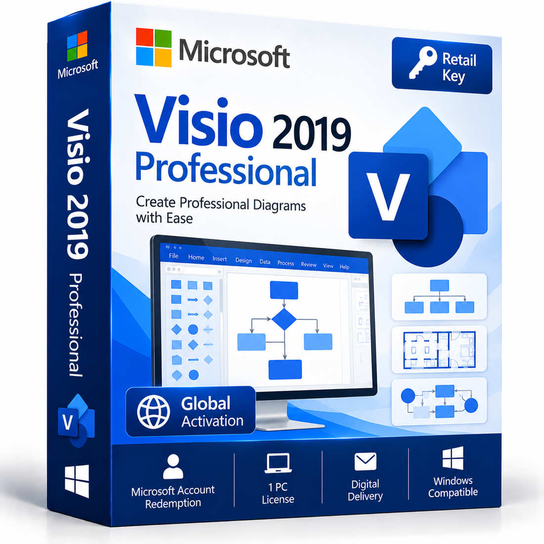 Visio 2019 Pro Retail Key MS account global box