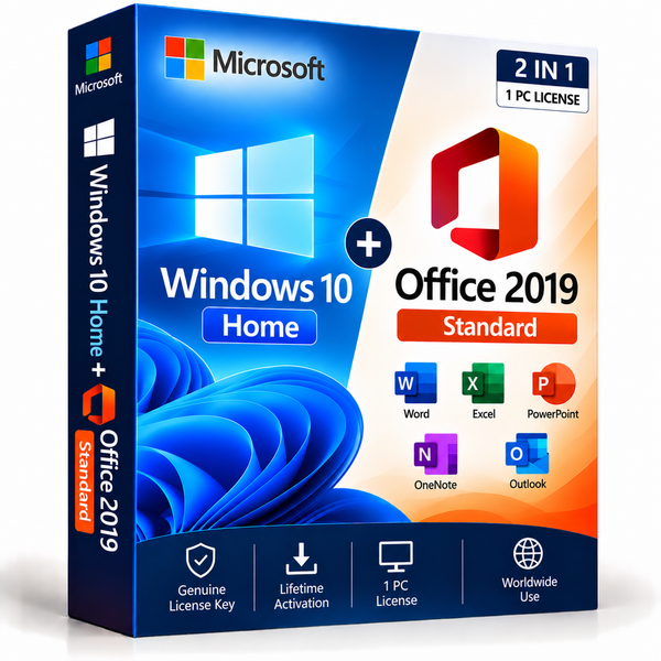 Windows 10 Home and Office 2019 Standard bundle box